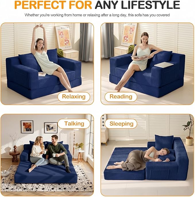 Erament Boneless Loveseat Convertible Sofa Bed, Folding Floor Futon Sleeper