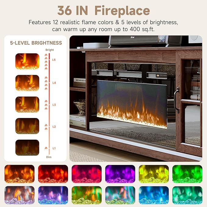70" Fireplace TV Stand, Farmhouse Entertainment Center