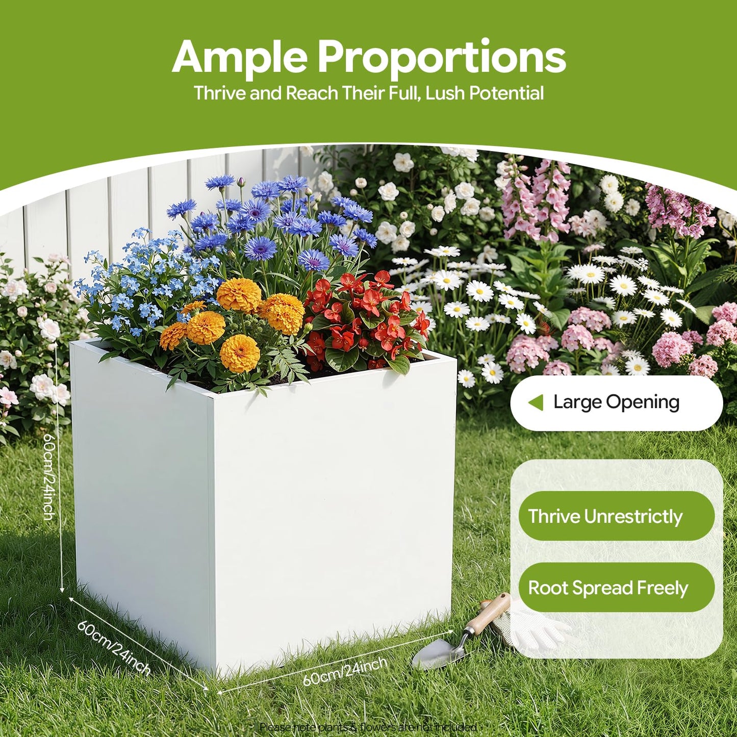 EEYBLAEEY Cube Planter Box 24x24x24 Inch, Large Square Indoor Outdoor Galvanized Steel Planter with Baking Paint, Heavy Duty Metal Flower Pot for Garden Patio Deck Yard