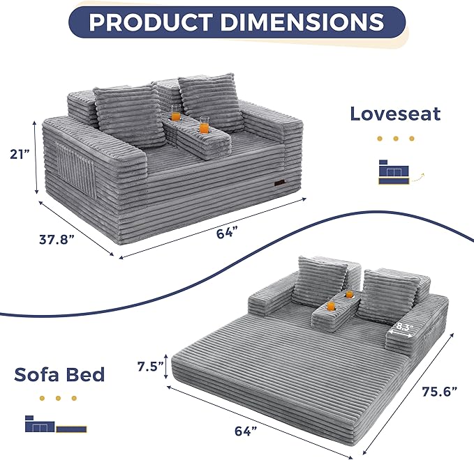 MAXYOYO Loveseat Sofa Bed, Striped Faux Fur Foldable Floor Sofa Couch in A Box
