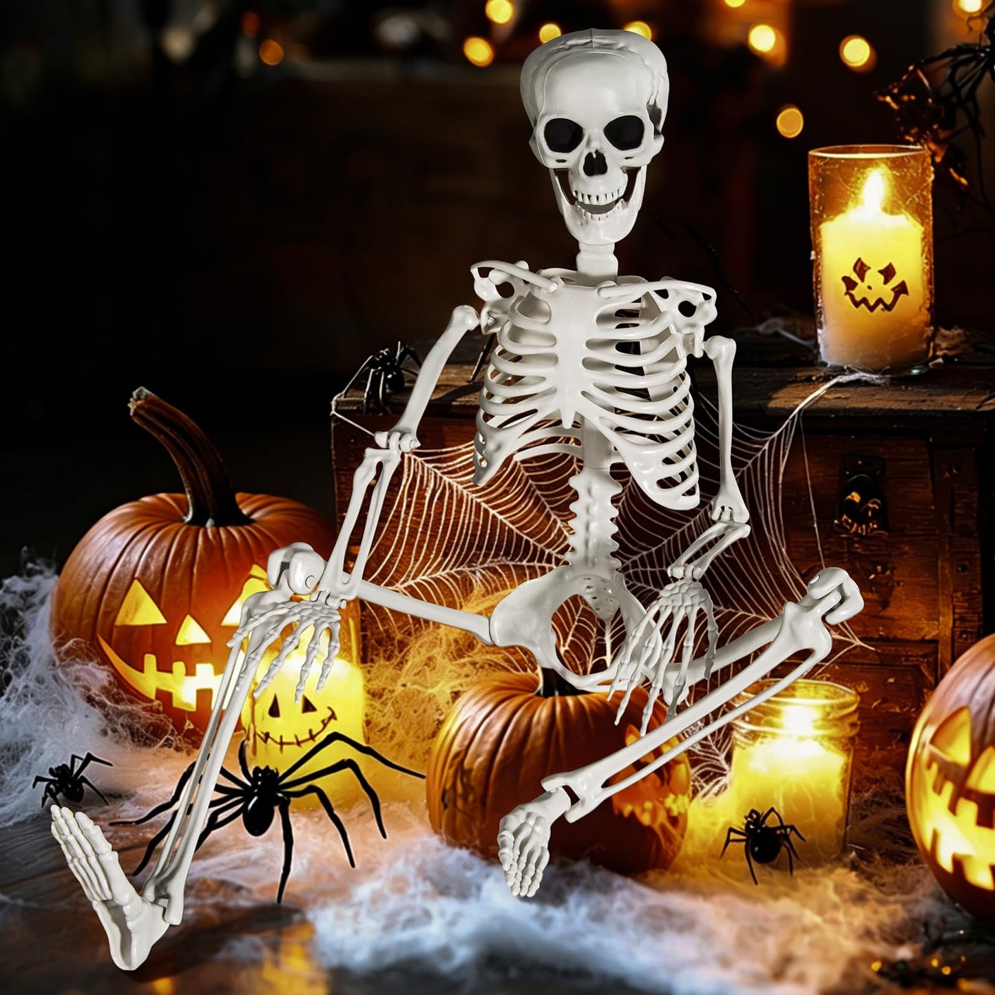 SUNREEK 3 ft Skeletons for Halloween, 36 inch Life Size Skeleton with Full Body Posable Joints, Halloween Plastic Skeleton for Outdoor Yard Patio Lawn Garden Haunted House Spooky Scene Decor (1)