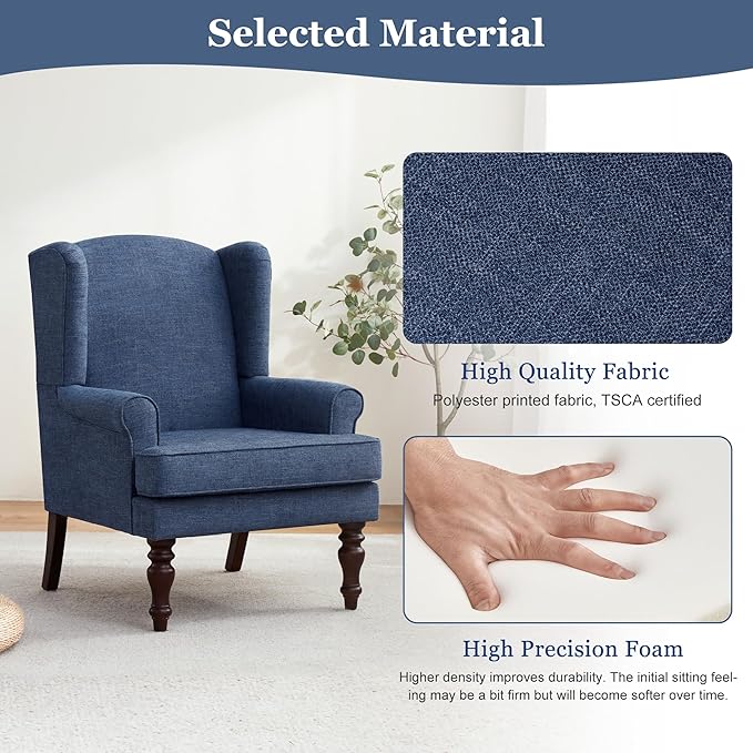 HUIMO Printed Wingback Accent Chair, Linen Upholstered High Back Armchair