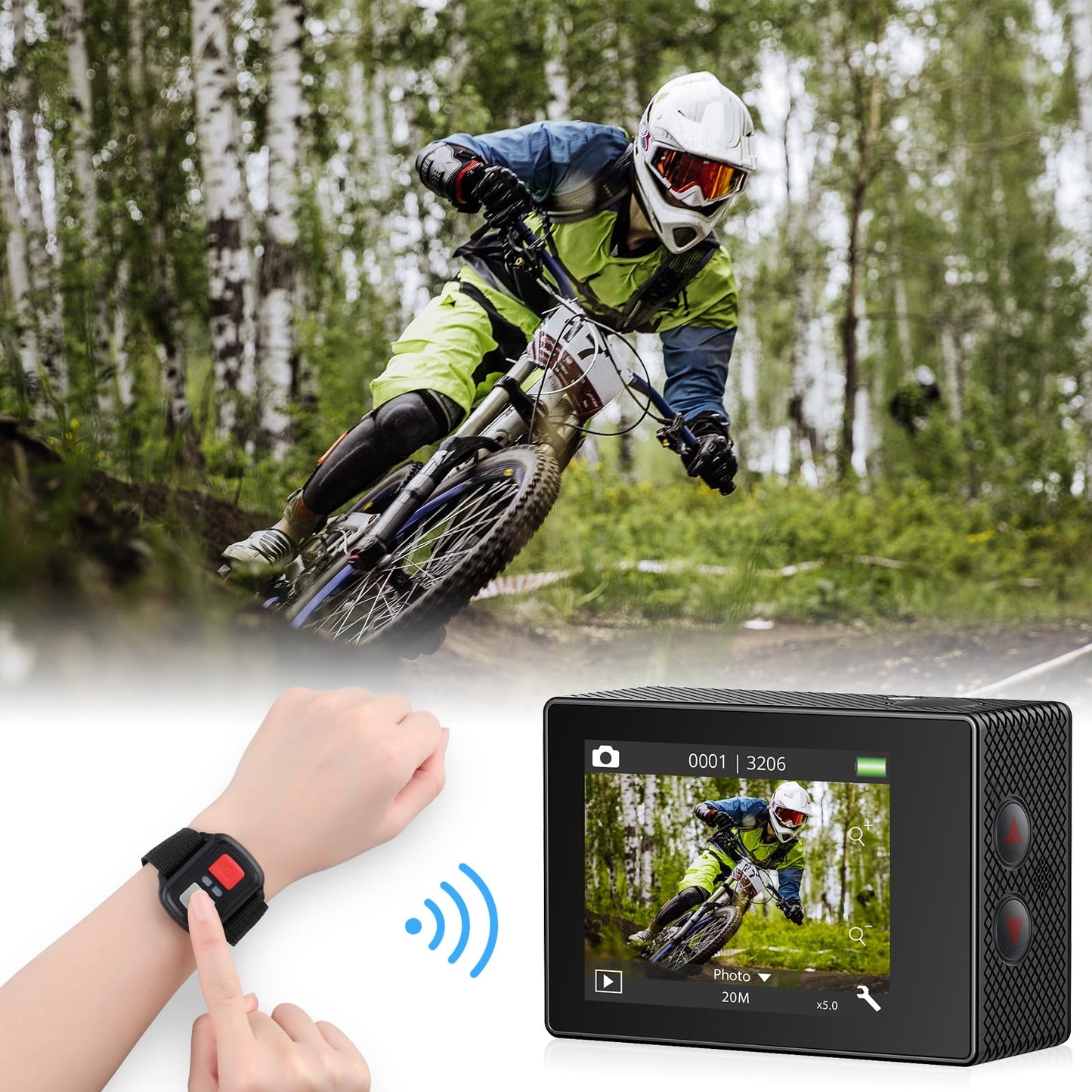 AKASO EK7000 Pro 4K30fps Action Camera with Touch Screen EIS 131ft Waterproof Underwater Camera Remote Control 5X Zoom with Helmet Accessories Kit (Standalone)