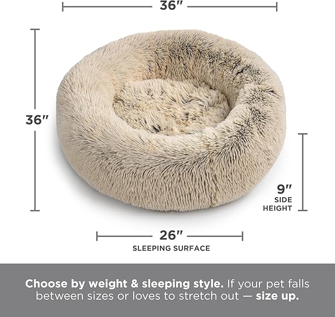 Best Friends by Sheri The Original Calming Donut Dog Bed for Large Dogs up to 100 lbs, Shag Faux Fur, Frost Gray, Large, 36" x 36"