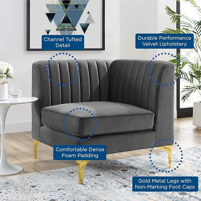 Modway EEI-3983-GRY Triumph Channel Tufted Performance Velvet Sectional Sofa