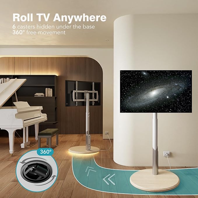 Floor Mobile TV Stand with Power Outlet, Rolling TV Cart