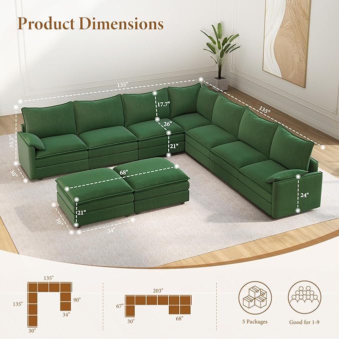Vesgantti Large Modular Sectional Sofa, Big Comfy Cloud Couch