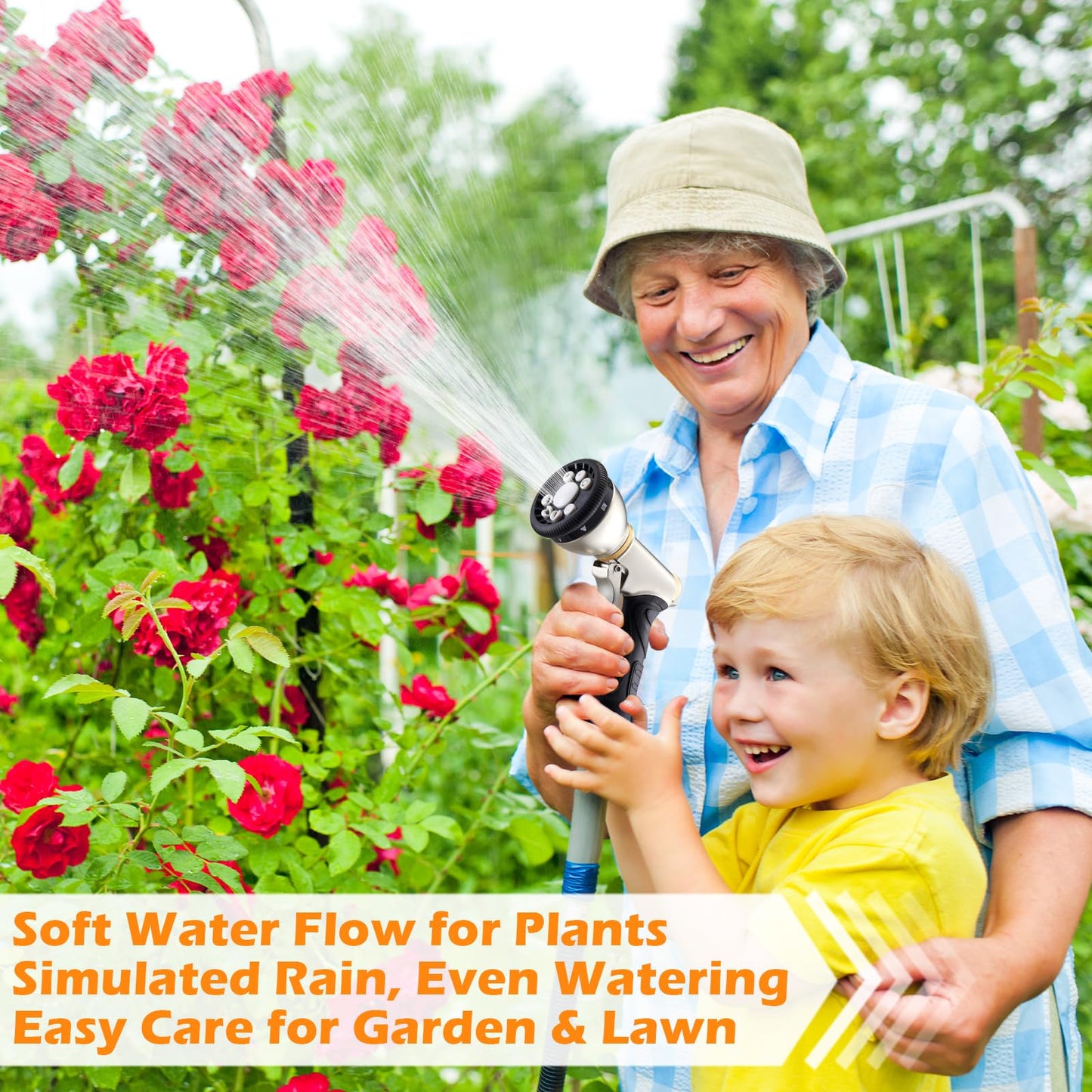 Garden Hose Nozzle, Heavy Duty Metal Hose Sprayer, High Pressure Rust Resistant Water Hose Nozzle with Lockable Trigger, 9 Spray Patterns for Car Pet Washing, Plants & Lawns Watering, Outdoor Cleaning