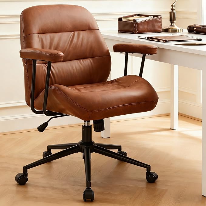 IWMH Leather Office Chair with Removable Armrests，Mid-Back Ergonomic Desk Chair