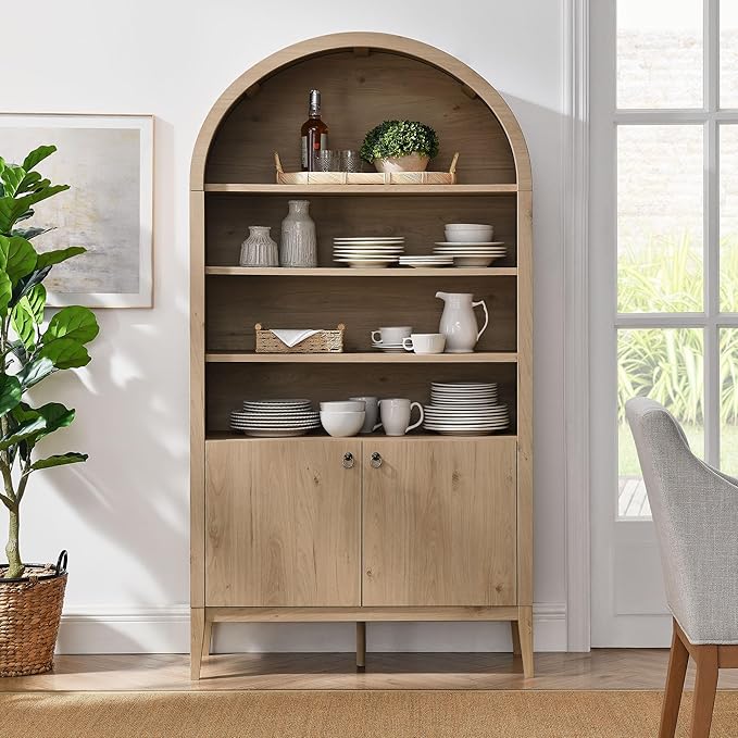 Modway Nolan Tall Arched Storage Display Cabinet in Light Oak