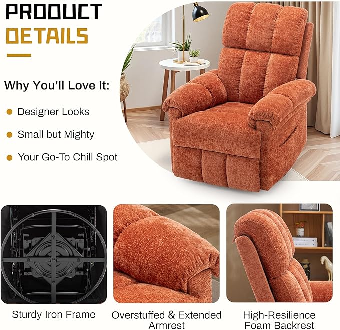 Korser Recliner Chair, Swivel Rocker Recliner Chair