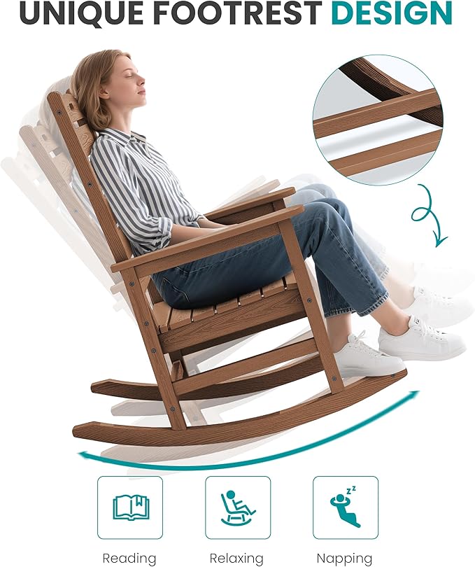 SERWALL Outdoor Rocking Chair, Oversized Rocking Chair