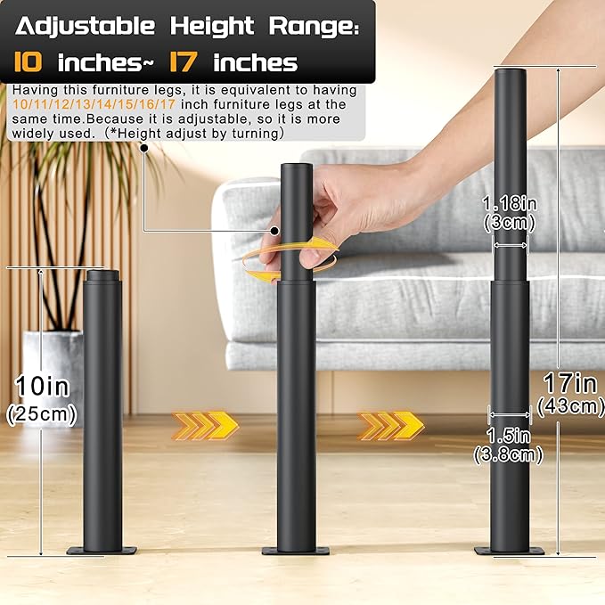 Metal Adjustable Furniture Legs 10-17 inch, Wlrrcwdttc Sofa Cabinet Legs
