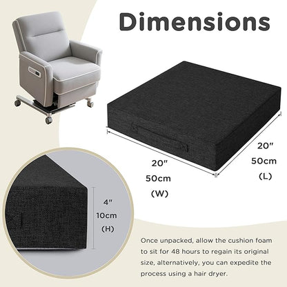 AddGrace Recliner Cushions for Elderly Thick Seat Cushion 20"x20"x4" Chair Pads with Non Slip Backing and Washable Cover for Couch Armchair Chairs Black