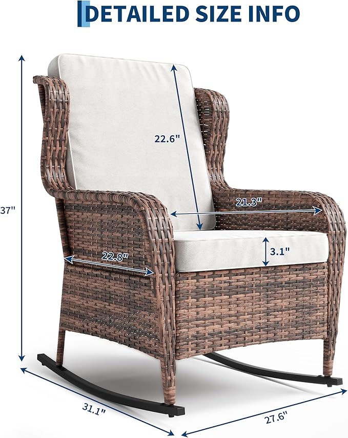 GarveeLife Single Wicker Rocking Chair, Classic Rattan Rocker