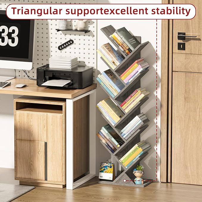 SHEEPAM 10 Tier Tree Book Shelf, Floor Standing Wood Bookshelf