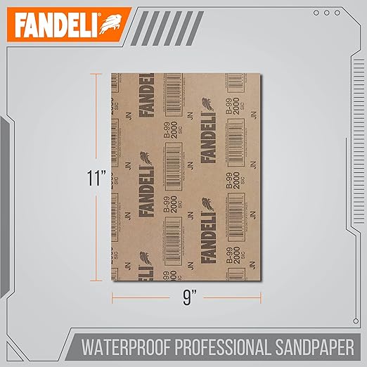 Fandeli | Waterproof Sandpaper | 2000 Grit | 25 Sheets 9'' x 11'' |
