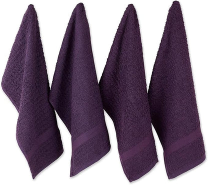 DII Basic Terry Collection Waffle Dishtowel Set, Solid Eggplant, 4 Piece