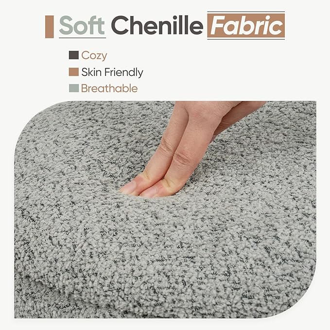 Round Storage Ottoman with Tray Lid, Folding Chenille Fabric Footrest with
