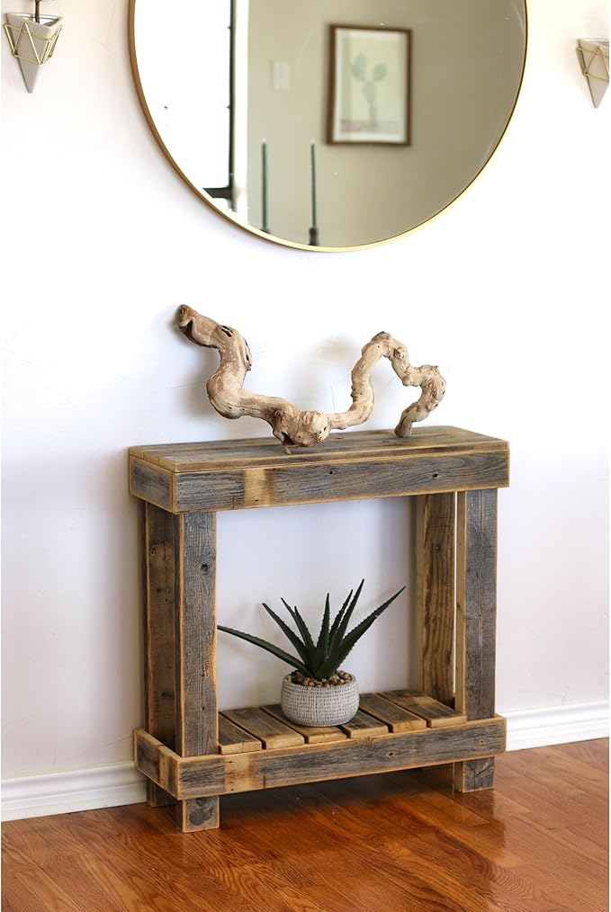 Natural 30x10x30 Entry Console Farmhouse Rectangular Reclaimed Wood Finish