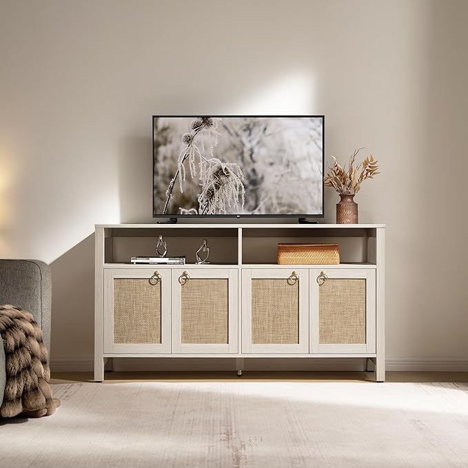 SICOTAS Rattan TV Stand for Television up to 65 Inch