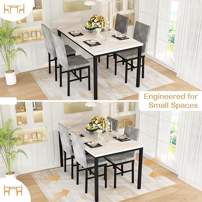 Recaceik Dining Table Set for 4, Modern 5 Piece Dining Table Set Faux Marble