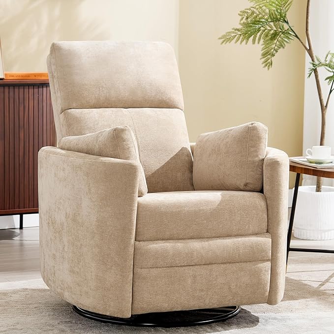 Manual Recliner 360°Swivel Glider Rocking Chair, Upholstered Nursery Adult