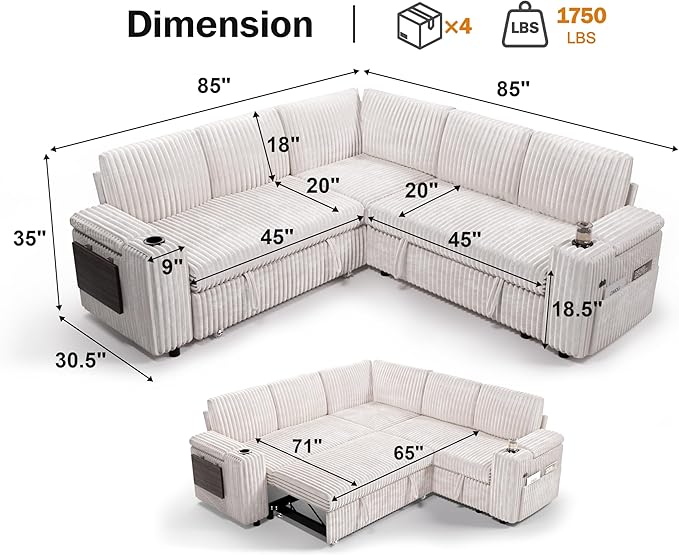 Vipbear 86" Modular Sectional Sleeper Sofa