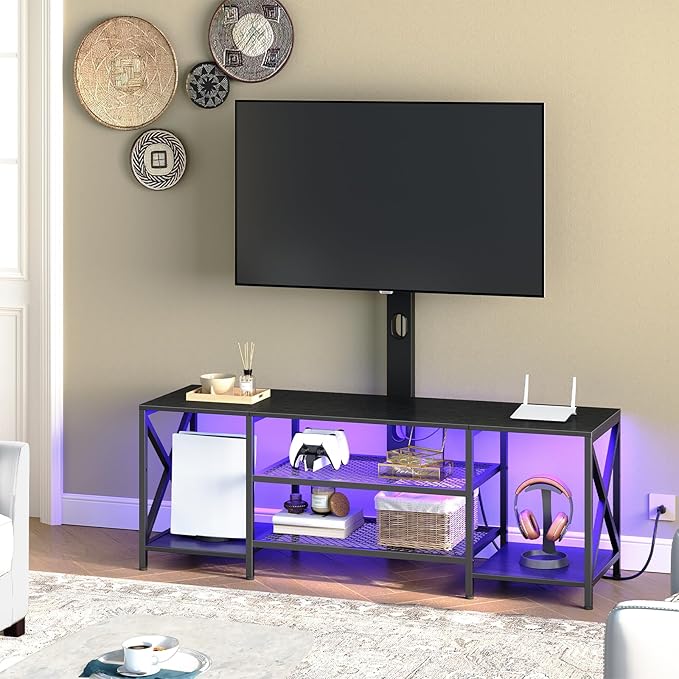 HOOBRO TV Stand with Mount and Power Outlet, LED Entertainment Center with