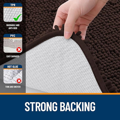 OLANLY Bathroom Runner Rugs 47x20, Extra Soft Absorbent Chenille Bath Rugs, Rubber Backing Quick Dry, Machine Washable Long Bath Mats for Bathroom Floor, Tub and Shower, Home Decor Accessories, Brown