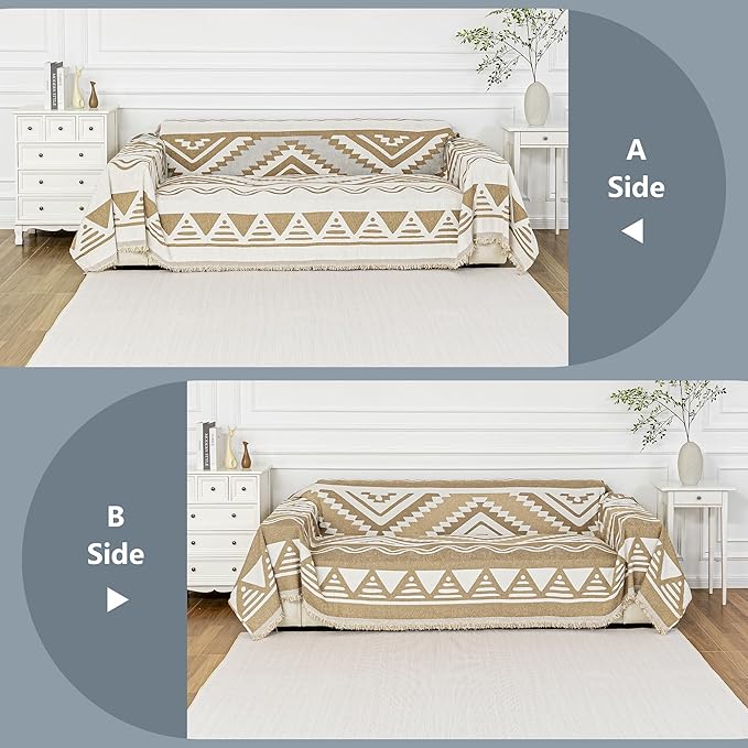 MYSKY HOME Boho Couch Cover for Dogs Washable Khaki Rhombic Couch Sofa