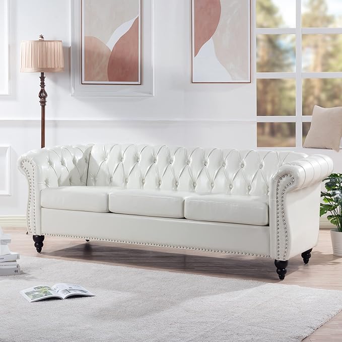 LEVNARY Chesterfield Sofa, Classic Tufted Upholstered Leather Couch, Modern 3