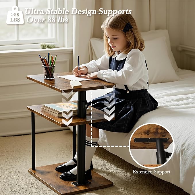 Faesun 360° Swivel Side Table for Height Adjustable, C Shaped End Table for