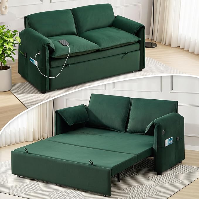 63" Convertible Sleeper Loveseat Sofa Bed, Pull Out Couch Bed