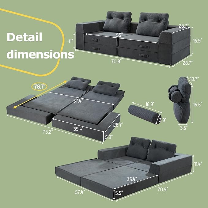 Folding Sofa Bed, 4 in 1 Convertible Sleeper Chair