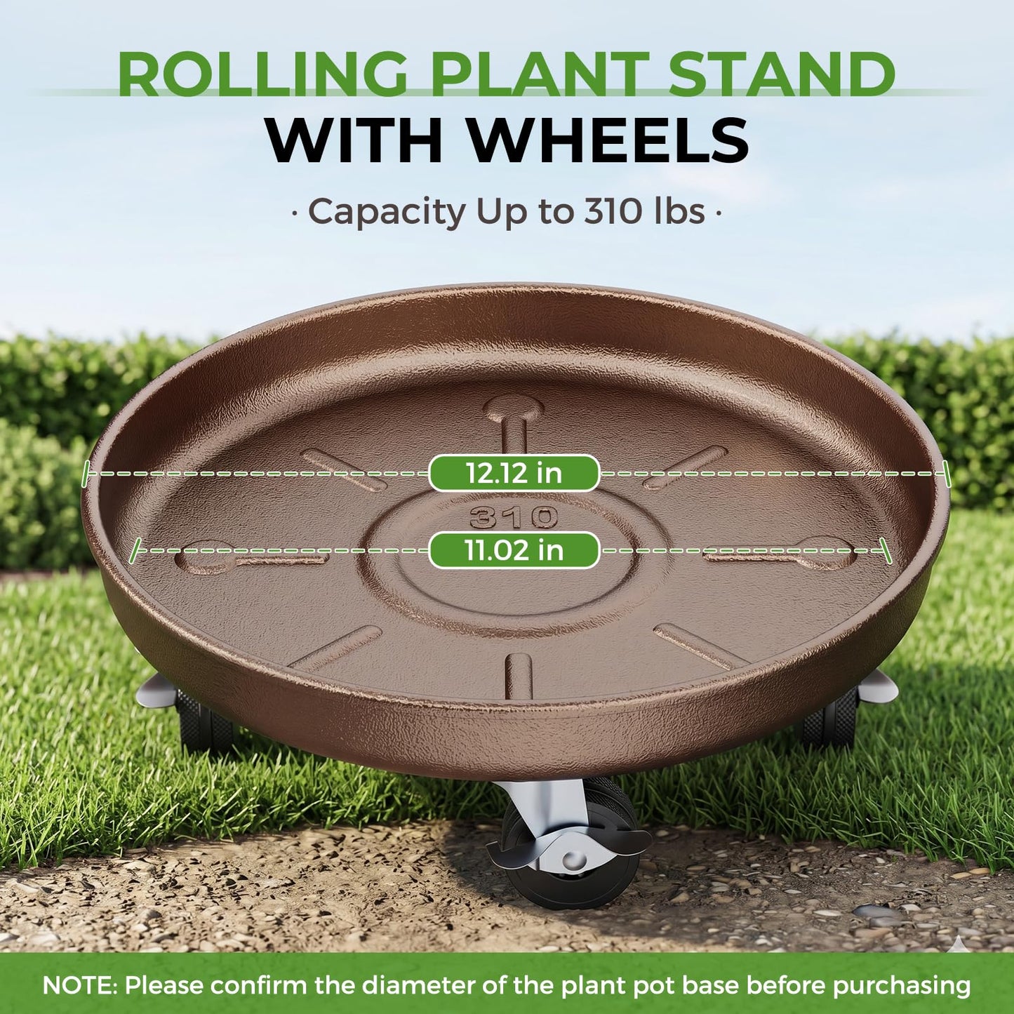 Parsagi Plant Saucer 12" Rolling Plant Caddy Rolling Plant Stand with Wheels – Heavy Duty Metal, Locking, Sturdy, Rust-Resistant Finish, and Easy to Move, 310 lb Capacity, 2 Pack