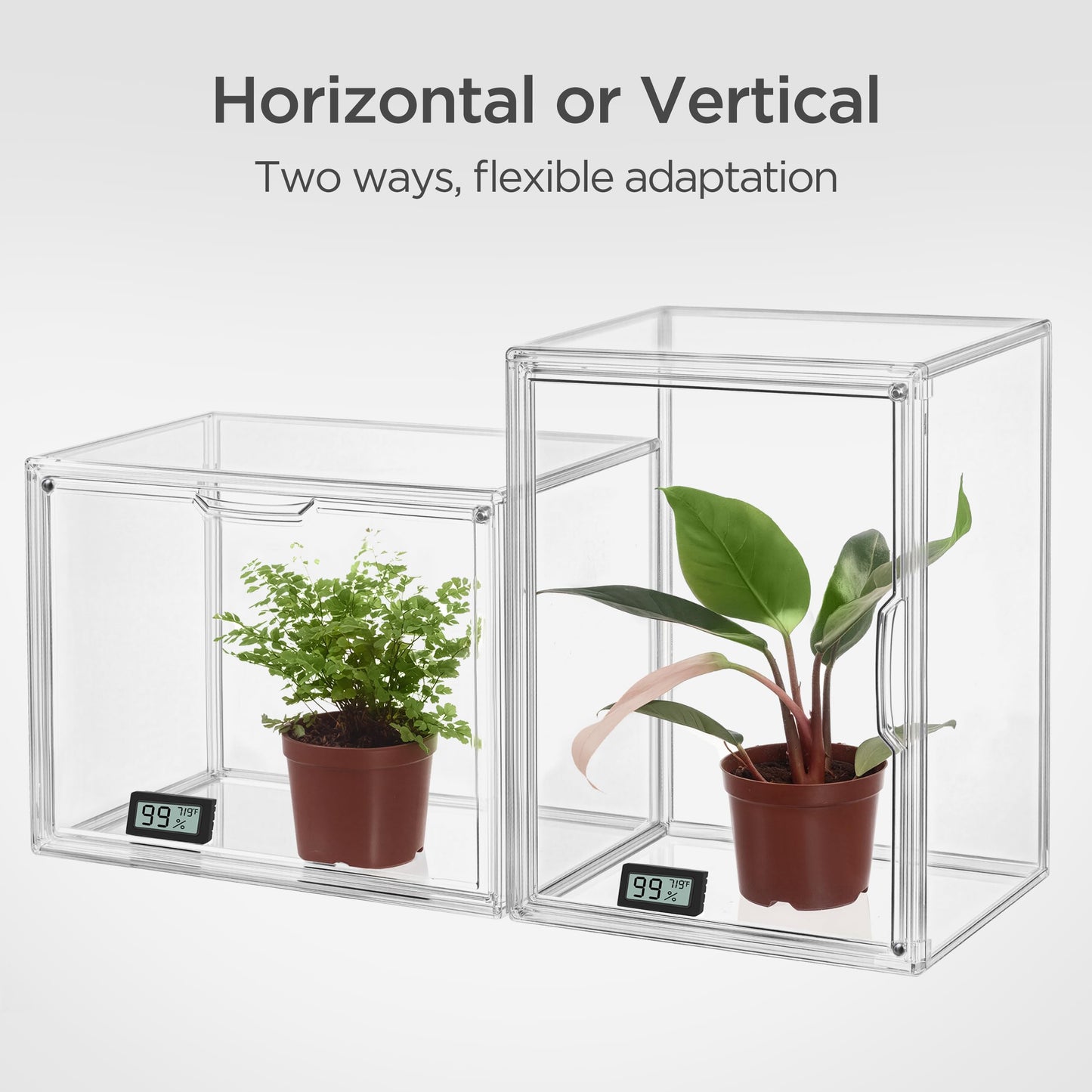 HBlife Mini Greenhouse for Indoor, Clear Stackable Green House with Magnetic Waterproof Door for Small Plants Nursery Germination and Display, Tabletop Portable Greenhouse, 14.1x8.6x10.6 Inch (1 Pack)