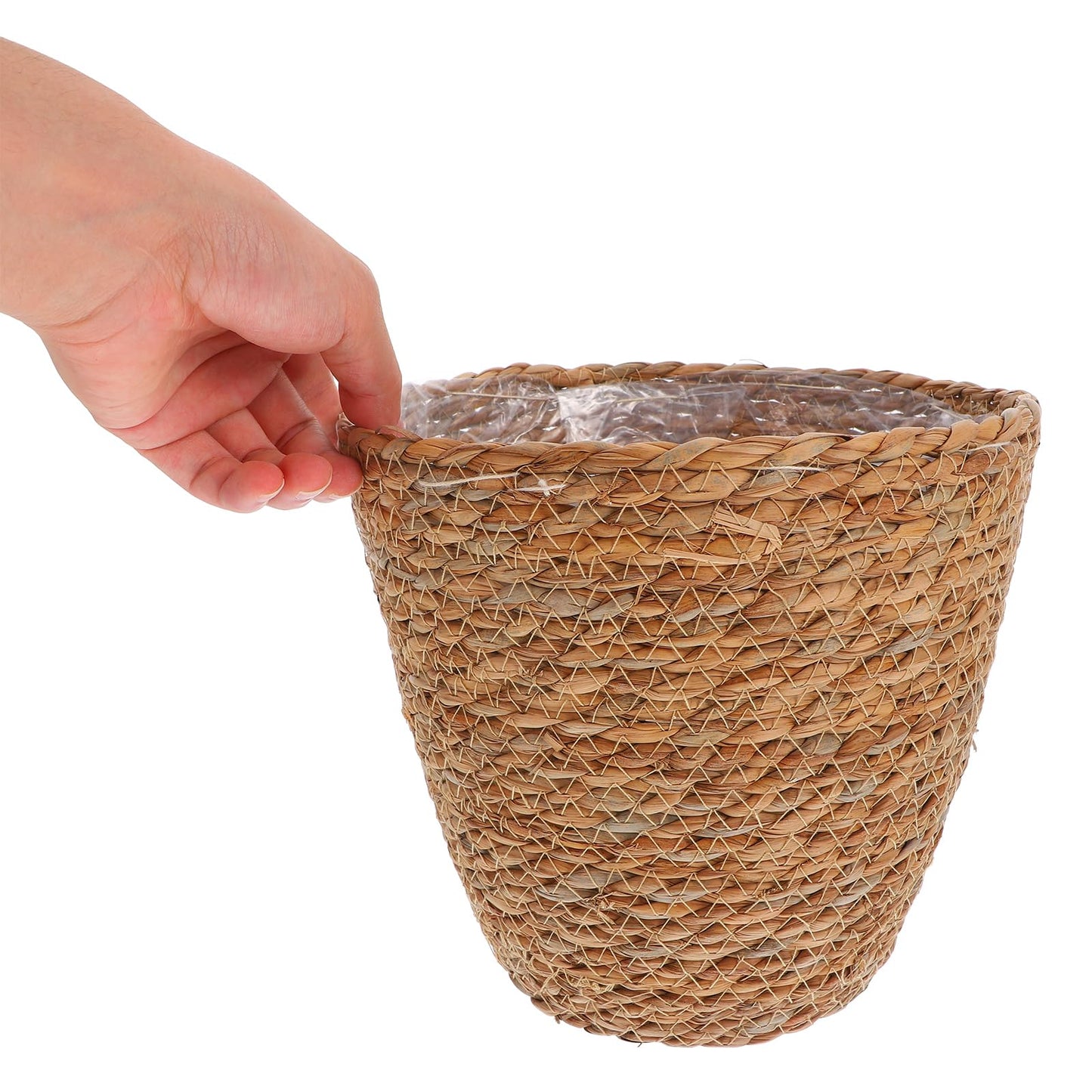 Veemoon 2Pcs Wicker Planter Basket, Rattan Grass Woven Flower Pot Seagrass Planter with Plastic Liner Farmhouse Storage Fruit Bowl Hyacinth Storage Baskets for Plant Flower Fruit Vegetable, 8.65inch H