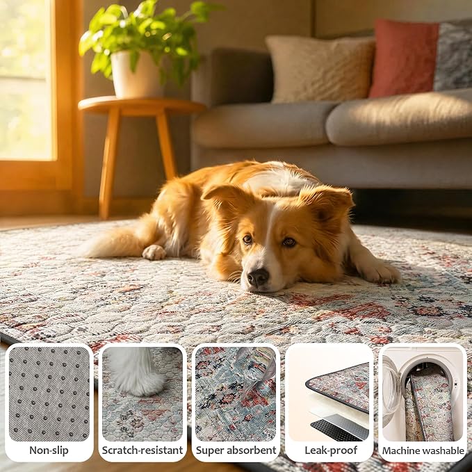Washable Pee Pads for Dogs, Reusable Puppy Potty Training Pads, Ultra-Absorbent Thick Waterproof Leak-Proof Non-Slip Pads & Mat for Crate, Playpen, Floor, Whelping & Housebreaking , 2 Pack 24"x48"