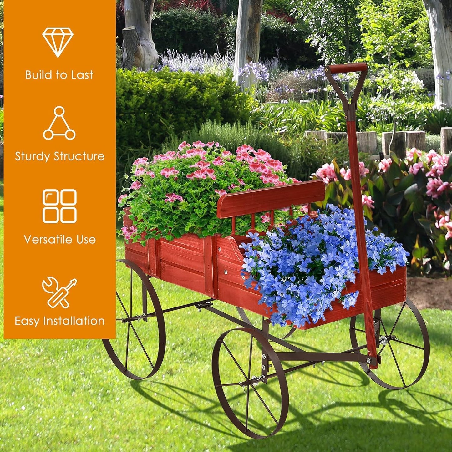 Generic Amish Wagon Decorative Indoor or Outdoor Garden Backyard Planter ,Garden Decor (Red)