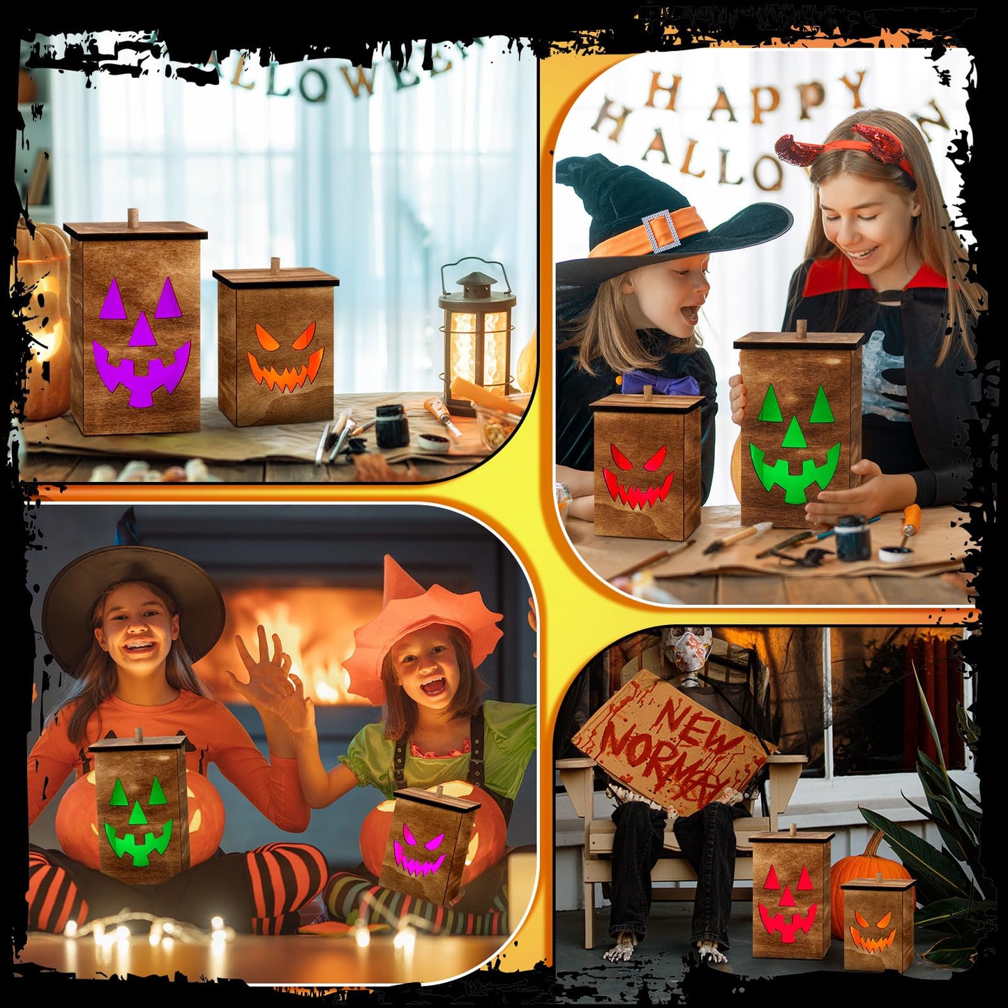 2 Pcs Wooden Jack O Lantern Pumpkins Halloween Light Up Jack O Lantern Outdoor Indoor Battery Operated Lighted Pumpkin With Spooky Face Halloween Decorations Party Favor Gift
