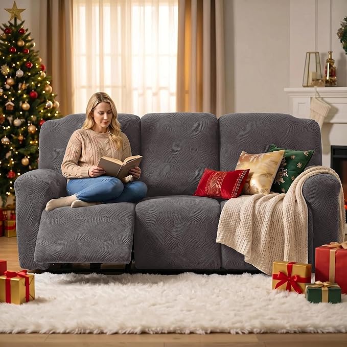 5-Piece Recliner Sofa Covers, Stretch Geometric Strokes Jacquard Recliner Sofa
