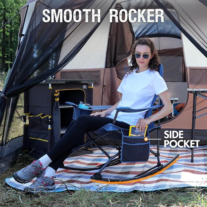 Portal Folding Camping Rocking Chair Portable Outdoor Rocker High Back Cup