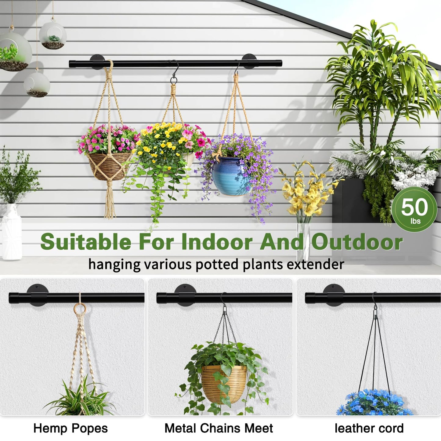 SUTINE Plant Hanging Rod, 31 Inch Plant Hanger Indoor for Window Ceiling, Heavy Duty Hanging Planters for Indoor Plants, Black Wall Plants Holder, Window Plants Shelves Pot/Chain/Plant Not Included