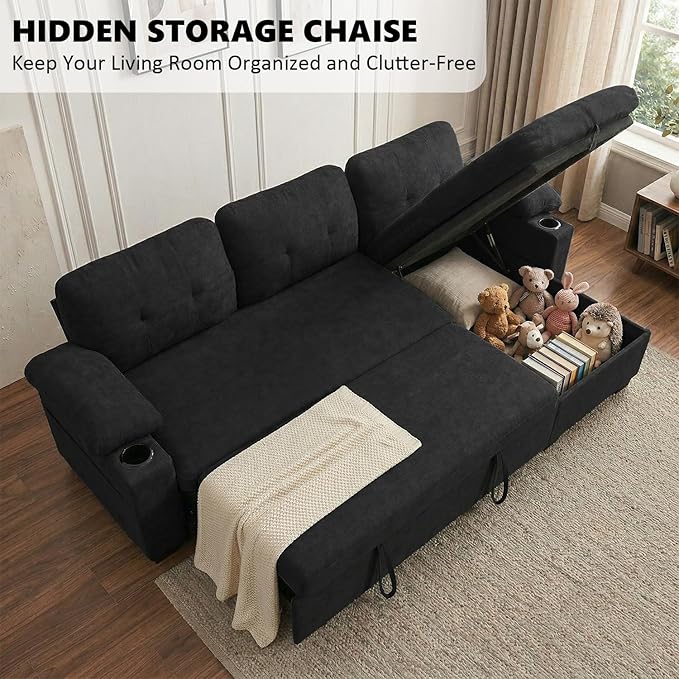 KCGKCG 93" L Shaped Sleeper Sofa Bed, Pull Out Sectional Couch