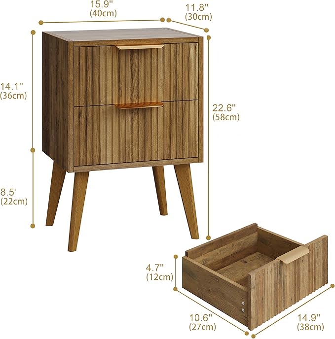 YAUKOMEL Mid Century Modern Nightstand, Small Bedside Table