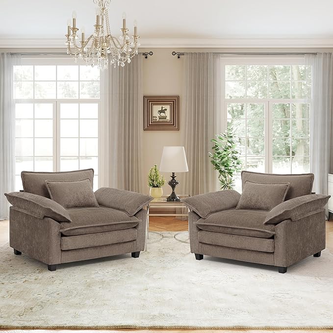 Modern Oversized Accent Chairs Set of 2, Chenille Cloud Sofa Chair