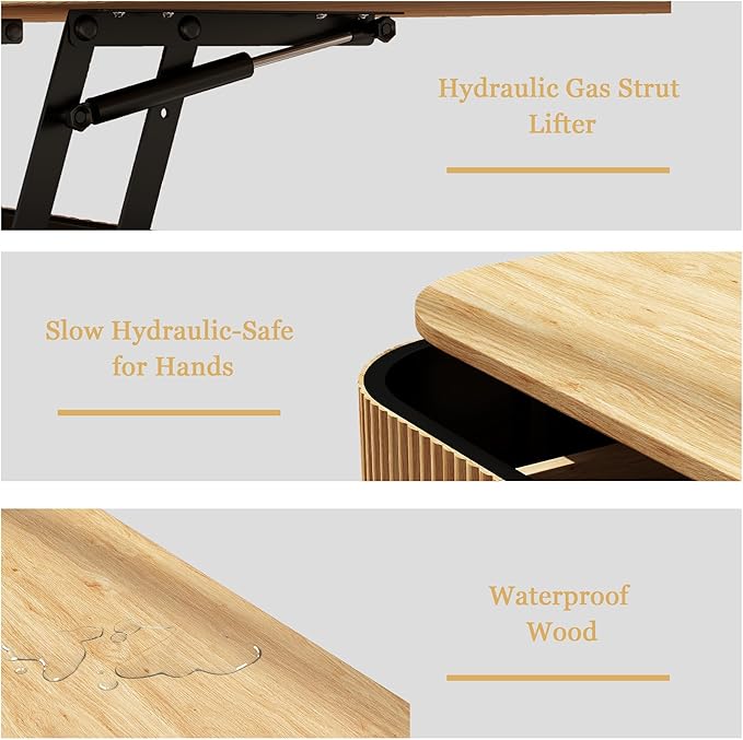 Fluted Lift Top Coffee Table