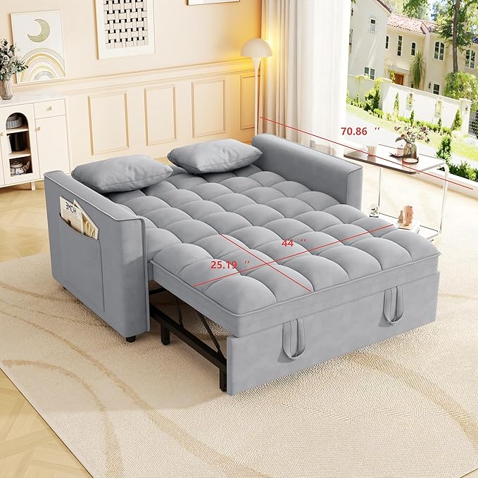 3-in-1 Convertible Sleeper Sofa Bed, 55 inch Small Couch