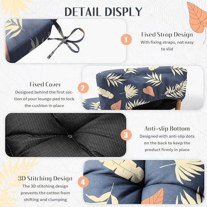 EverPine Outdoor Chaise Lounge Chair Cushion 74.4 x 22.8 x 4.7 Inch, Patio